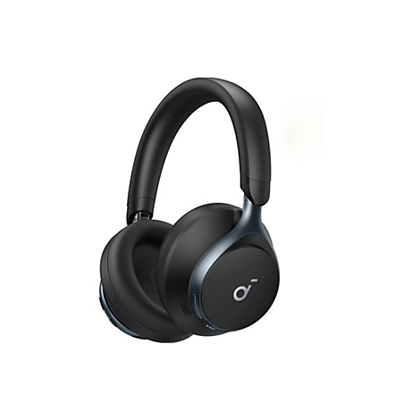 Schwarze kabellose Over-Ear-Kopfhörer mit Soundcore-Logo auf weißem Hintergrund.