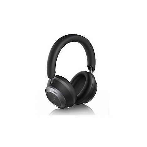 Schwarze kabellose Over-Ear-Kopfhörer vor weißem Hintergrund.