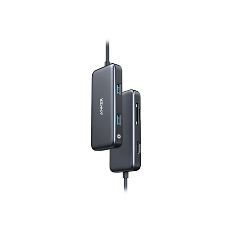 Zwei graue Anker USB-C Hubs mit verschiedenen Anschlüssen auf weißem Hintergrund.