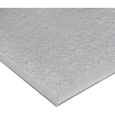 Close-up of a rectangular, textured gray plate with rounded corners.