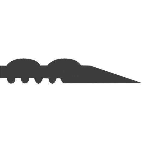 Gray silhouette depicted as a train with rounded tops and a beveled end.
