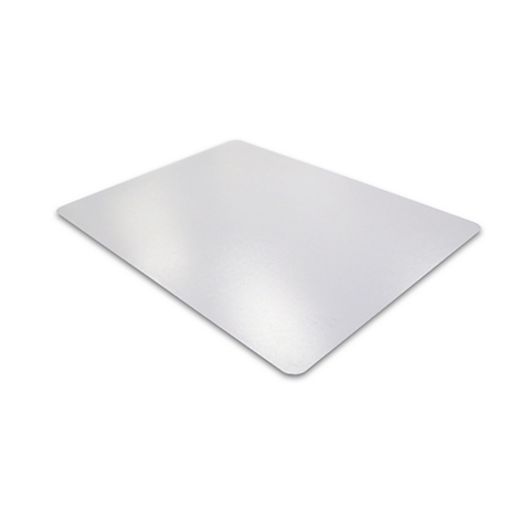 Rectangular transparent desk pad, slightly angled, against a white background.