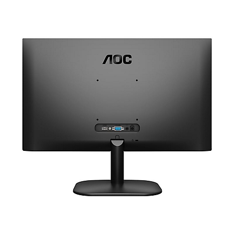 RÃ¼ckseite eines schwarzen AOC-Monitors. AnschlÃ¼sse, Logo und StandfuÃŸ sind zu sehen.