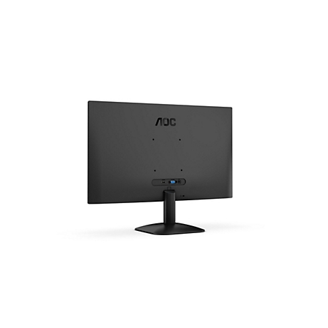 Rückansicht eines schwarzen AOC-Monitors mit Anschlussbuchsen und Standfuß. Das AOC-Logo ist oben zentriert.