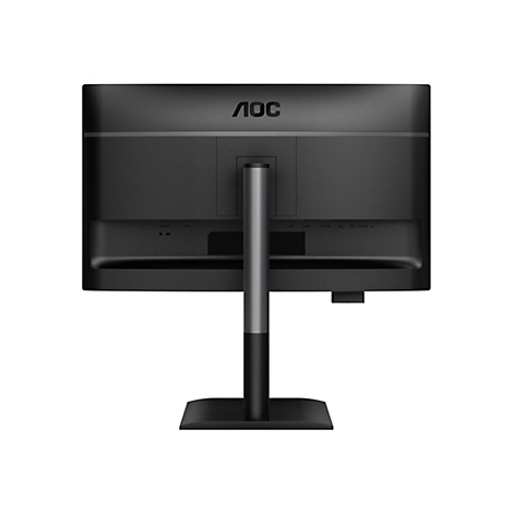 Vue arrière d'un moniteur AOC noir avec support. Les connexions sont listées en bas.