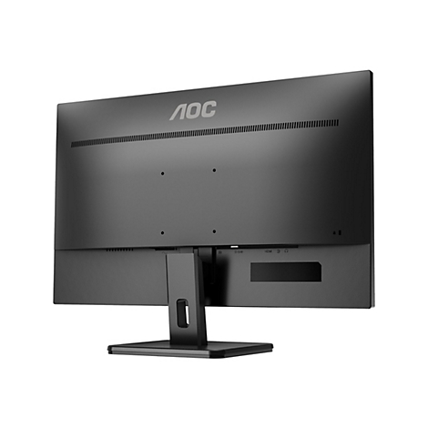 Rückseite eines schwarzen AOC Monitors auf einem Standfuß mit gut sichtbaren Anschlüssen und Firmenlogo.