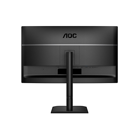 Rückseite eines schwarzen AOC-Monitors mit Standfuß. Anschlüsse wie DP, HDMI, D-Sub und Audio-in sind sichtbar.