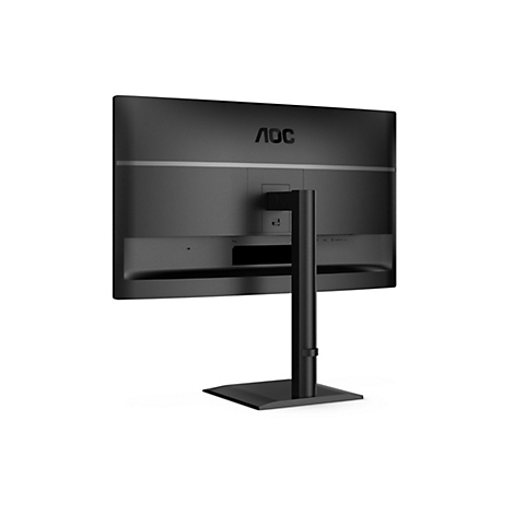 Rückansicht eines schwarzen AOC-Monitors mit Standfuß. Das AOC-Logo ist oben zentriert.