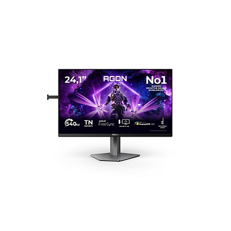 AGON PRO Gaming-Monitor mit 24,1 Zoll, 540 Hz, AMD FreeSync und DisplayHDR 400 auf einem Standfuß.