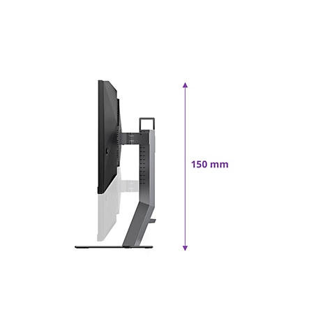 Seitenansicht eines schwarzen Monitors. Auf der rechten Seite eine Skala mit 150 mm Markierung.