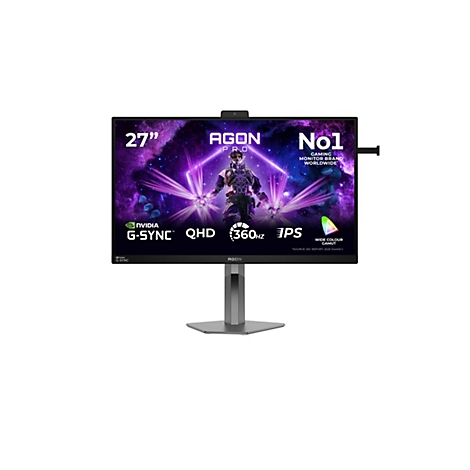 Gaming-Monitor mit 27-Zoll-Display und Aktionsbild vor hellem Hintergrund.