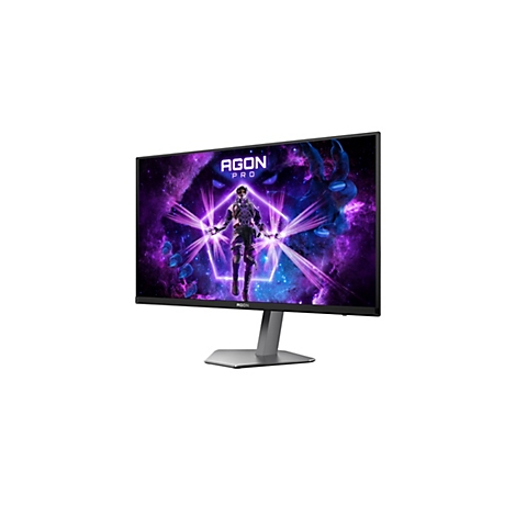 Ein Computermonitor mit futuristischem Hintergrund, zeigt das AGON Pro Logo.