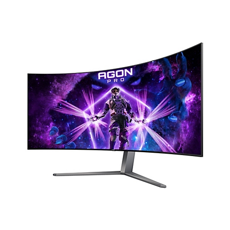 Ein gebogener AGON PRO Monitor mit einem Sci-Fi-Motiv.