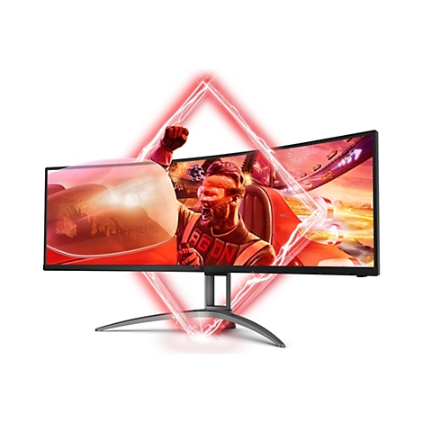 Un écran de jeu affiche un jeu de course, un homme en liesse dans un siège de course est projeté hors de l'écran, entouré d'éclairs rouges.