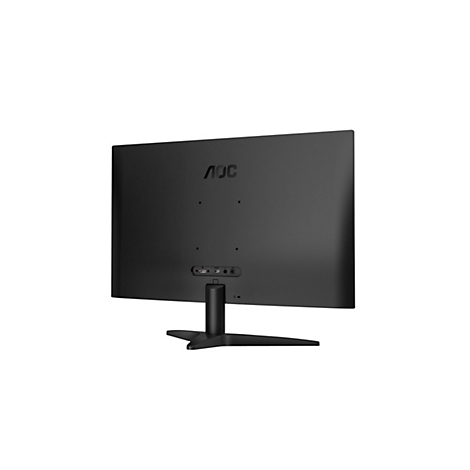 Der schwarze Bildschirm von hinten eines AOC Monitors mit Anschlüssen, Standfuß und Herstellerlogo.