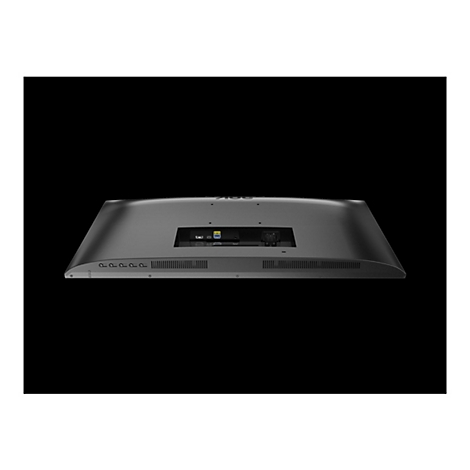 Rückansicht eines schwarzen Monitors vor schwarzem Hintergrund. Anschlüsse und AOC-Logo sichtbar.