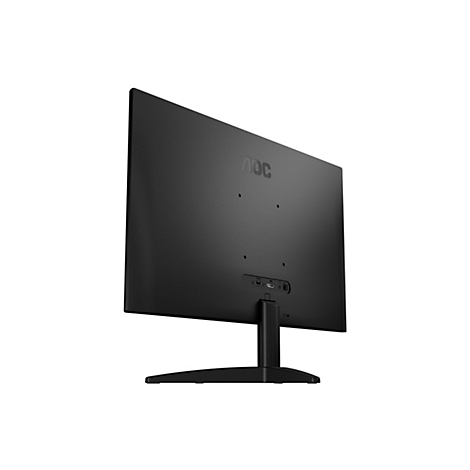 Schwarzer AOC-Monitor von hinten, leicht schräg. Anschlüsse sichtbar. AOC-Logo oben.