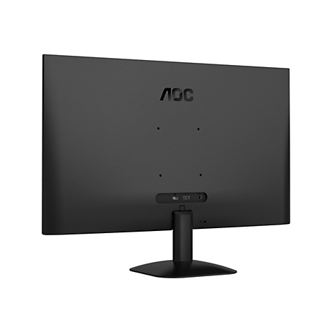 Rückseite eines schwarzen AOC-Monitors mit Anschlüssen und Logo.