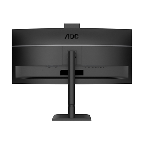 Rückansicht eines schwarzen AOC-Monitors mit Anschlüssen, Standfuß und Logo.