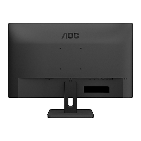 Rückseite eines schwarzen AOC-Monitors. Oben das Logo AOC. Anschlüsse für HDMI, DP, USB.