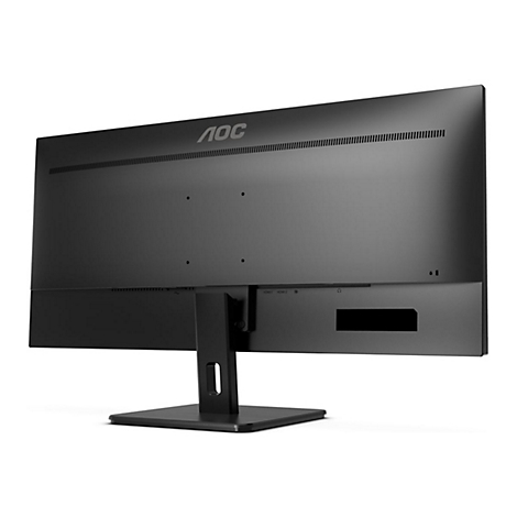 Rückseite eines schwarzen Monitors mit AOC-Logo. Anschlüsse: HDMI, Strom, Audio.