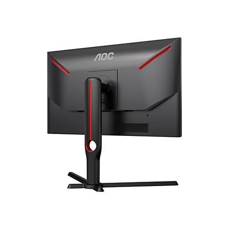 Moniteur AOC noir de dos, accent rouge. Logo AOC centré en haut.