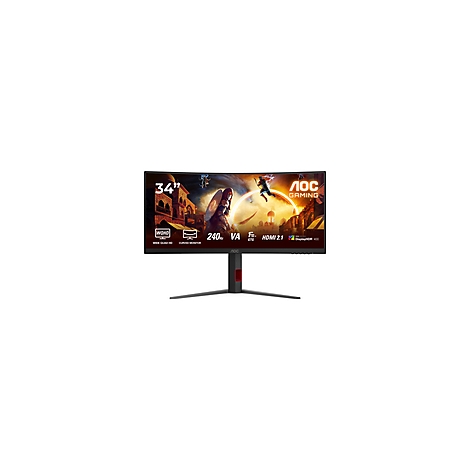 Der 34-Zoll-AOC-Gaming-Monitor zeigt ein Spiel mit einem Fantasy-Setting. Rechts oben steht das Logo von AOC Gaming.