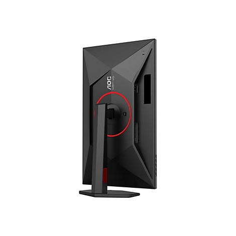 Schwarzer Gaming-Monitor im Profil. Roter Akzent am Standfuß und bei der Halterung. AOC Gaming-Logo.