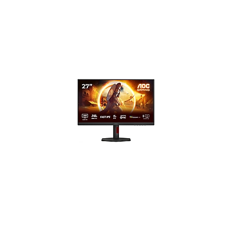 Schwarzer AOC Gaming Monitor mit rotem Akzent, 27 Zoll Bildschirm, Darstellung eines Spiels.