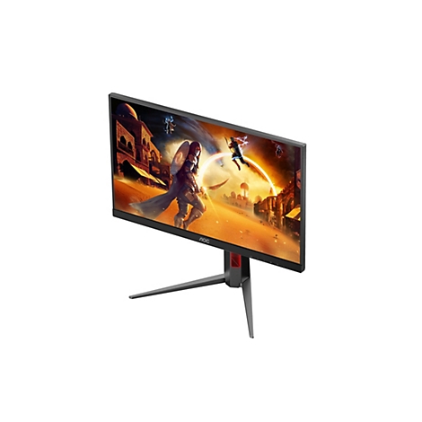 Ein Gaming Monitor von AOC, auf dem ein Fantasy-Spiel gezeigt wird. Der Monitor steht vor weißem Hintergrund.