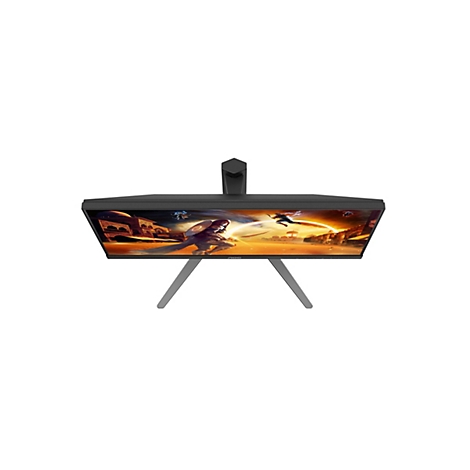 Gaming-Monitor von oben gesehen mit Wüsten-Szenario auf dem Display.