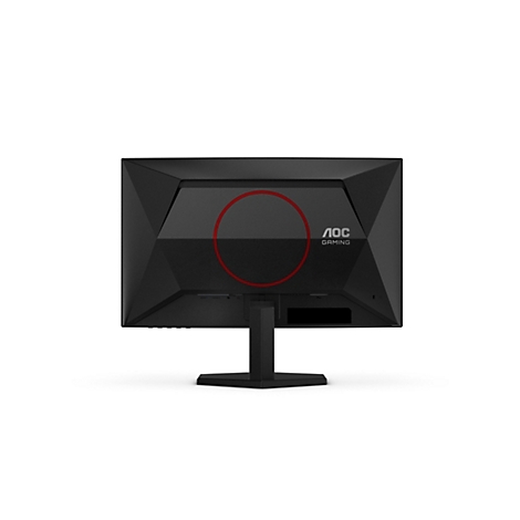 Rückansicht eines schwarzen AOC Gaming-Monitors mit rotem Kreis, AOC-Logo und Anschlüssen.