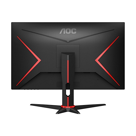 Schwarzer Gaming-Monitor mit roter Akzentuierung, AOC-Logo oben.