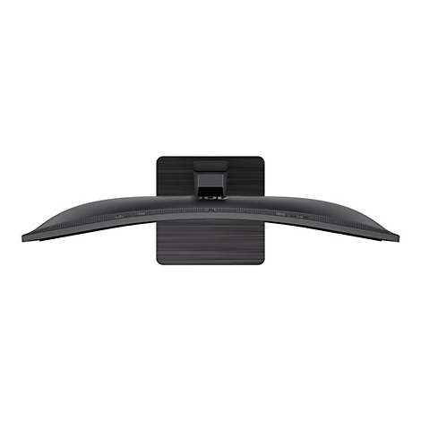 Ansicht von oben auf einen schwarzen, gebogenen AOC-Monitor mit rechteckigem Standfuß.