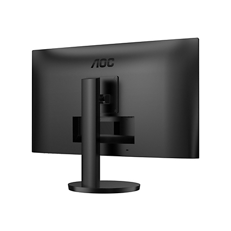 Rückseite eines schwarzen AOC-Monitors mit Standfuß. Das AOC-Logo ist oben mittig sichtbar.