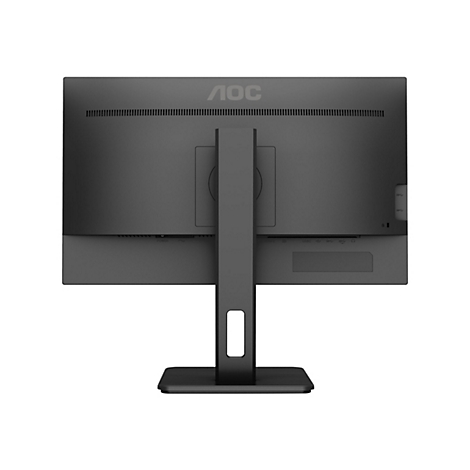 RÃ¼ckseite eines schwarzen AOC-Monitors mit StandfuÃŸ.