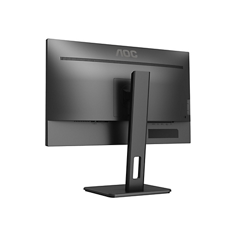 Ein schwarzer Monitor, von hinten fotografiert, mit StandfuÃŸ. Das AOC Logo ist am oberen Rand zu sehen.