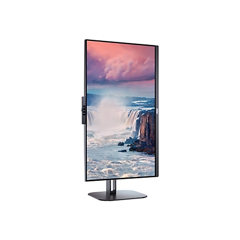 Ein schwarzer Monitor mit einem Bildschirm, der eine Landschaft mit Wasserfällen zeigt. Der Monitor hat ein AOC-Logo.