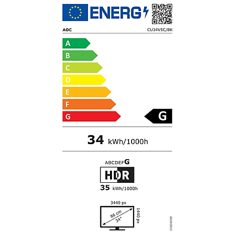 AOC Value-line CU34V5C/BK - V5 series - LED-Monitor - gebogen - 86.4 cm (34') (34' sichtbar) - 3440 x 1440 WQHD @ 100 Hz