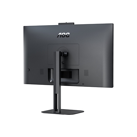 Rückseite eines schwarzen Monitors mit Standfuß. Das Logo 'AOC' ist zu sehen.