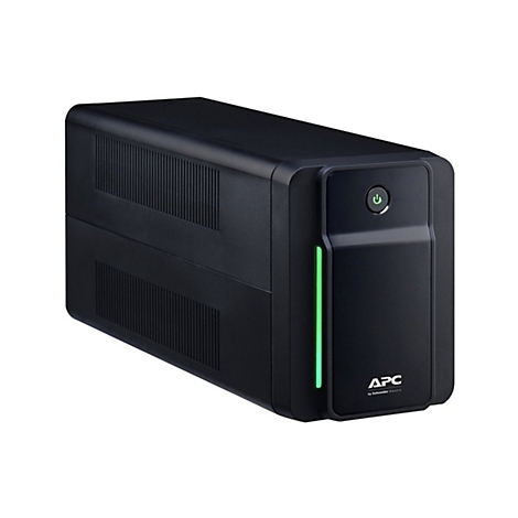 Schwarze USV mit grÃ¼nen LED-Leuchten und dem APC-Logo.