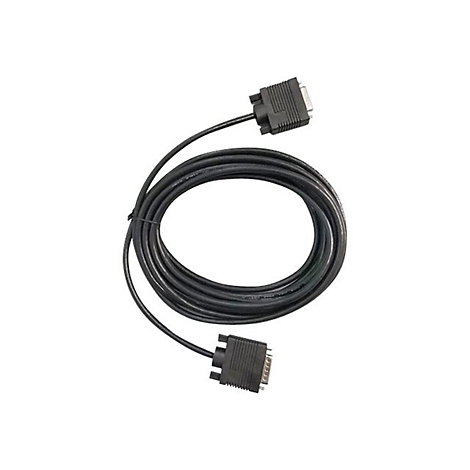 Schwarzes VGA-Kabel mit Steckern an beiden Enden; liegt auf weißem Hintergrund.