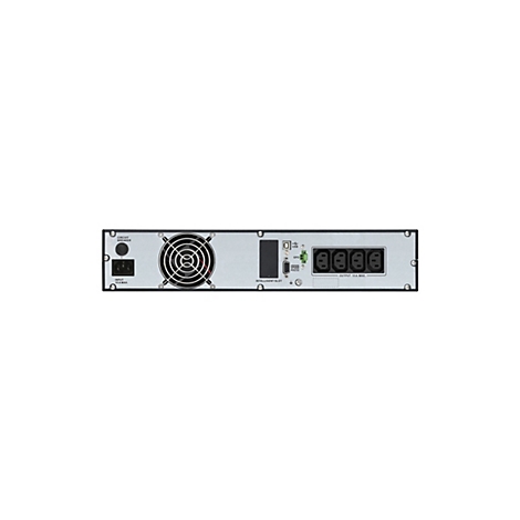 Rückseite eines schwarzen Stromverteilers mit Anschlüssen für USB, Stromkabel und Lüfter.