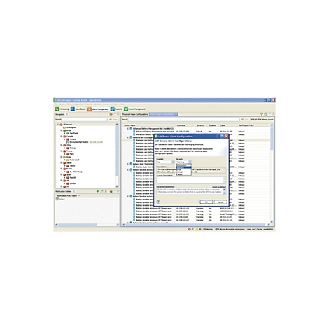 Screenshot der Software InfraStruxure Central mit einem geöffneten Einstellungsfenster für Gerätealarme.