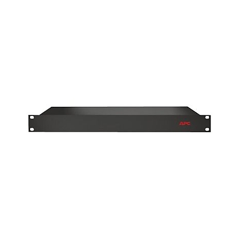 Schwarze APC-Rack-Blende für Server-Schränke mit Logo auf der rechten Seite.