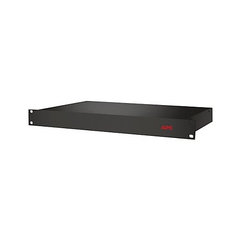 Schwarze APC 1U Rack-Einbaublende aus Metall mit rotem Logo.