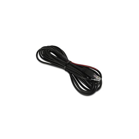 Ein schwarzes Kabel, aufgewickelt, mit einem Stecker an einem Ende.