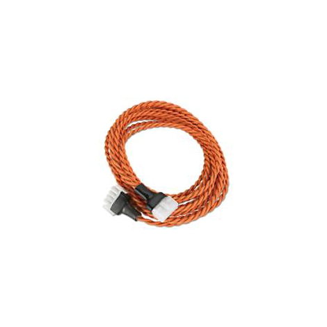 Orangenes, gedrehtes Kabel mit zwei weißen Steckern.