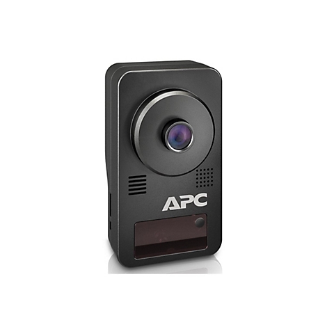 Caméra APC noire, lentilles et logo, isolée sur fond blanc.