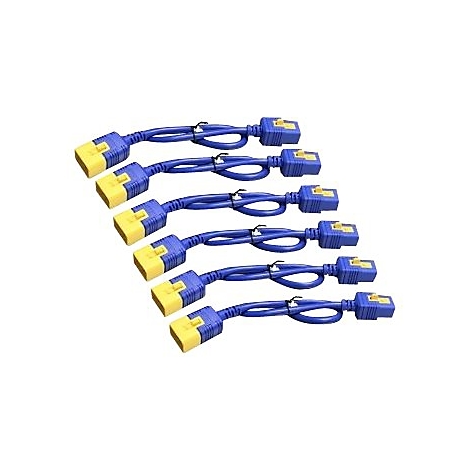 Sechs blaue Diagnosekabel mit gelben Steckern. Die Kabel sind zu Schlaufen gebunden. Auf weißem Hintergrund.